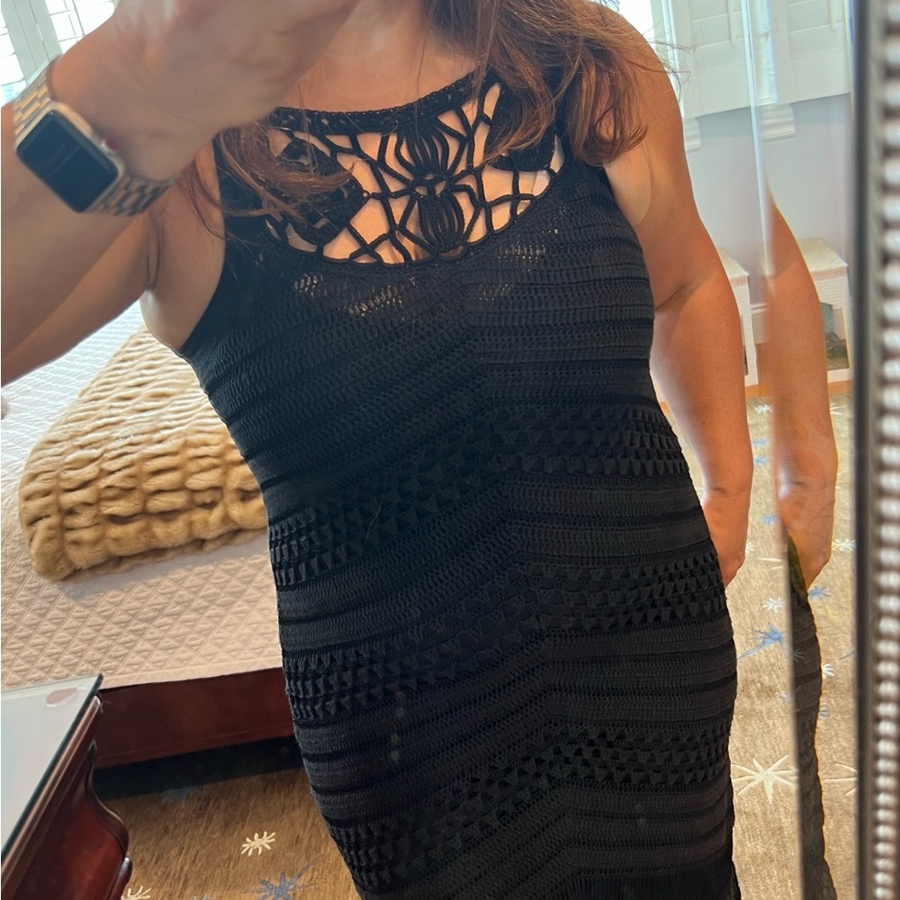 Karen Millen vintage black crochet dress with fringe